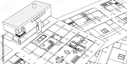  house architectural project sketch 3d illustration