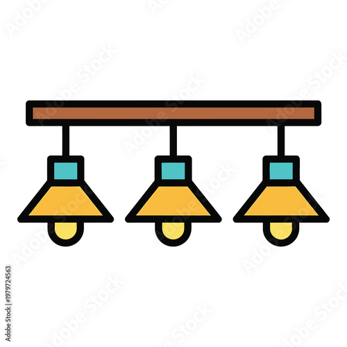 Three yellow lamps hanging from brown bar lighting fixture icon