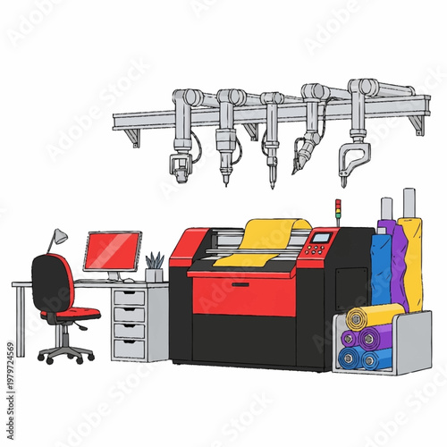 Industrial printing machine in a modern office.