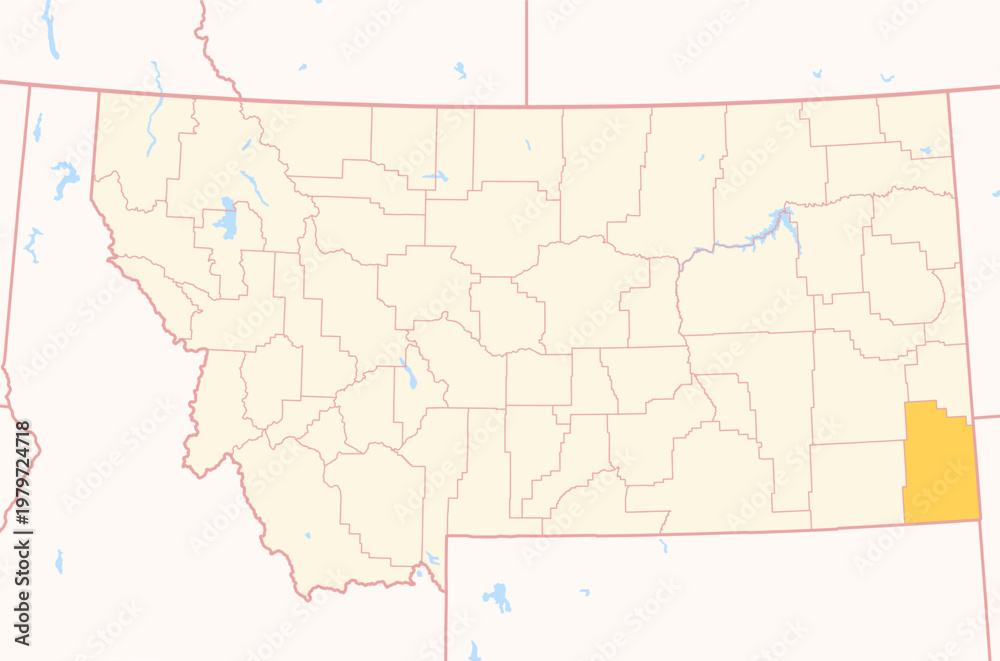 Fototapeta premium Map of the County Carter (Montana, US) showing the Federal State with the highlighted County
