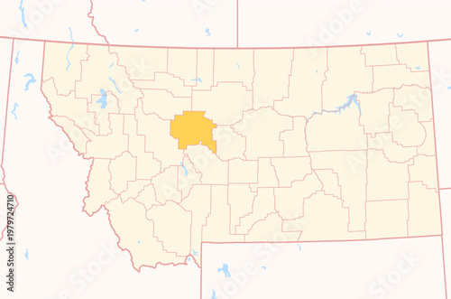 Map of the County Cascade (Montana, US) showing the Federal State with the highlighted County