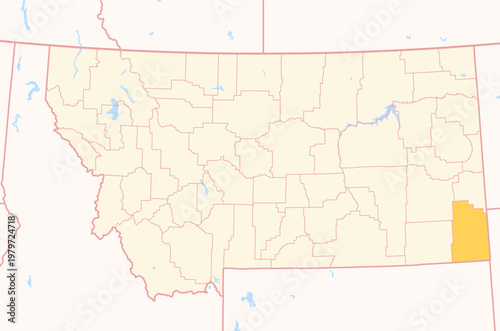 Schilderij op canvas Map of the County Carter (Montana, US) showing the Federal State with the highli