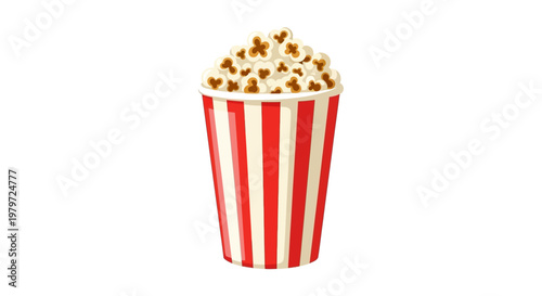 Colorful popcorn in striped bucket.
