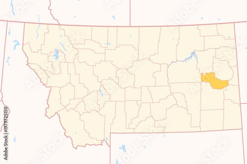 Map of the County Prairie (Montana, US) showing the Federal State with the highlighted County