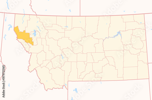 Map of the County Sanders (Montana, US) showing the Federal State with the highlighted County