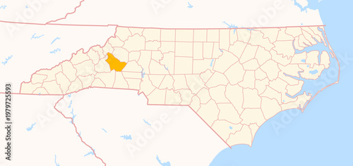 Map of the County Burke (North Carolina, US) showing the Federal State with the highlighted County