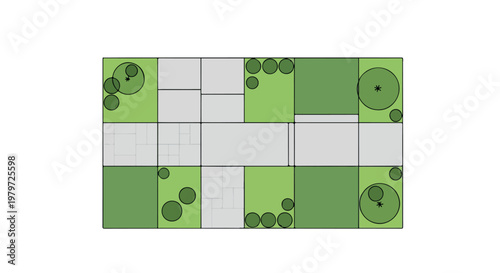 Landscape design plan vector, architectural garden layout with green lawn and stone paths, top view site map for backyard landscaping
