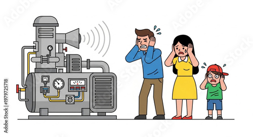 Loud industrial machine causing distress to a family.