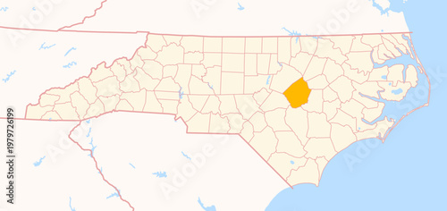 Map of the County Johnston (North Carolina, US) showing the Federal State with the highlighted County