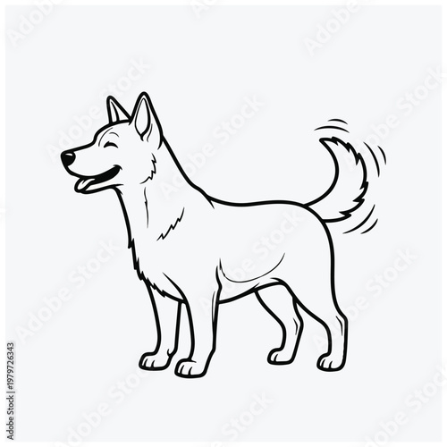 A dog standing with tail wagging.