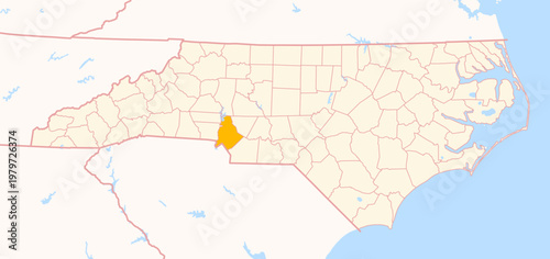 Obraz na płótnie Map of the County Mecklenburg (North Carolina, US) showing the Federal State wit