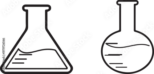 Comparison of an erlenmeyer flask and a volumetric flask in laboratory settings Vector

