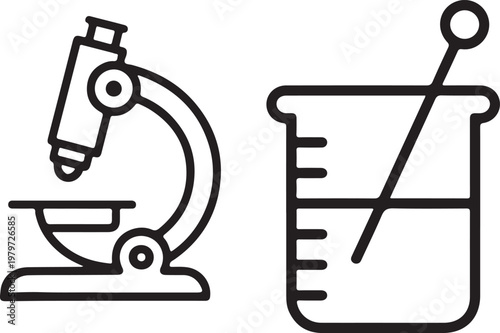 Microscope and laboratory measuring instrument set for scientific research Vector

