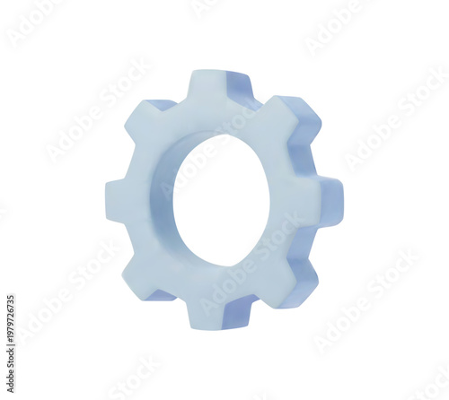 Minimalist 3D cogwheel icon isolated on a white background. Realistic grey gear wheel render for system settings, technical support, industrial progress, and engineering solution concepts. High