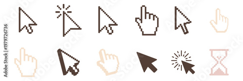 Hand cursor icon set. Click pointer symbol. Editable outline icon. Vector illustration.