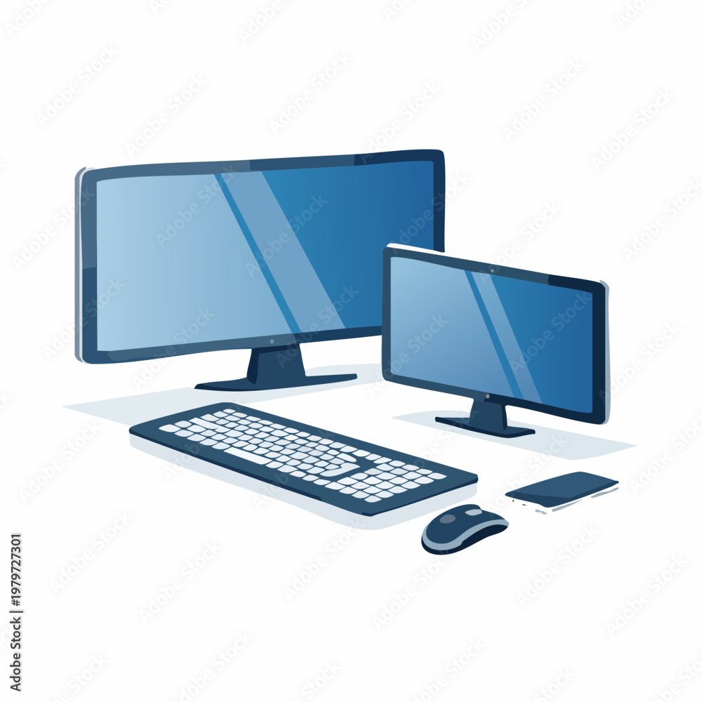 Fototapeta premium Modern Computer Setup with Multiple Displays and Peripherals
