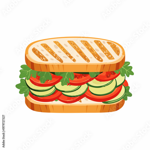 Deliciously stacked sandwich with fresh vegetables and toasted bread, a healthy meal option