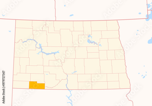 Map of the County Adams (North Dakota, US) showing the Federal State with the highlighted County