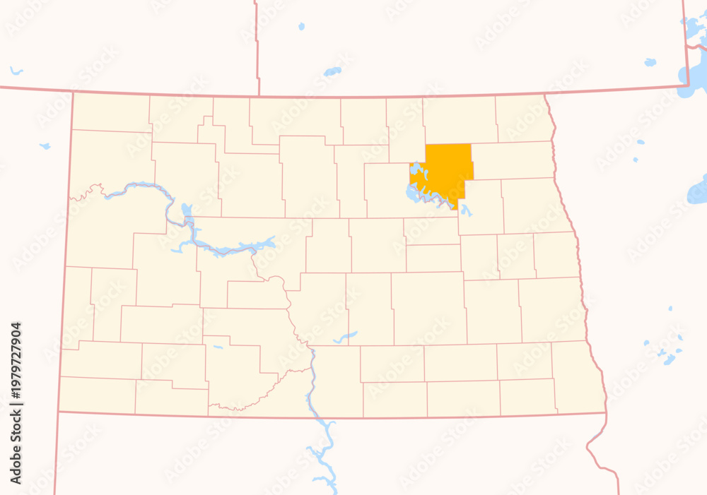 Ταπετσαρία Map of the County Ramsey (North Dakota, US) showing the Federal State with the h