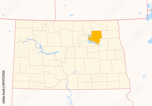 Φωτογραφία Map of the County Ramsey (North Dakota, US) showing the Federal State with the h