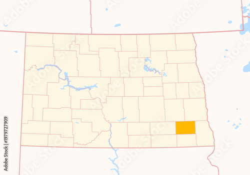 Map of the County Ransom (North Dakota, US) showing the Federal State with the highlighted County