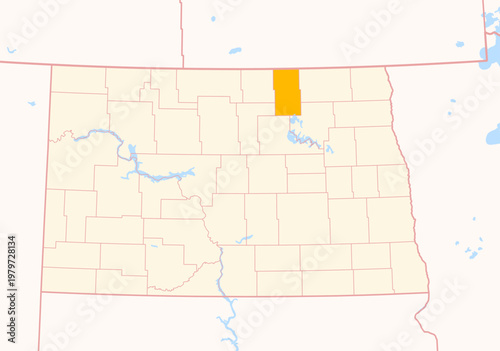 Map of the County Towner (North Dakota, US) showing the Federal State with the highlighted County