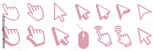 Computer mouse click cursor gray arrow icons set and loading icons. Cursor icon. Mouse click cursor collection