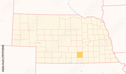 Map of the County Adams (Nebraska, US) showing the Federal State with the highlighted County