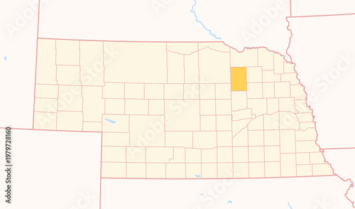 Map of the County Antelope (Nebraska, US) showing the Federal State with the highlighted County