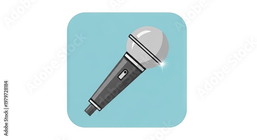 Stylized microphone icon on blue background for audio recording or broadcasting