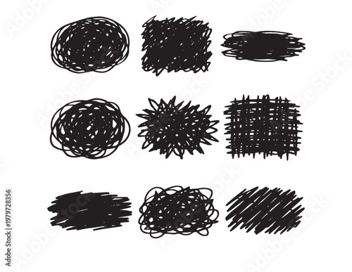 Collection of black and white bacterial colonies on agar plates Vector