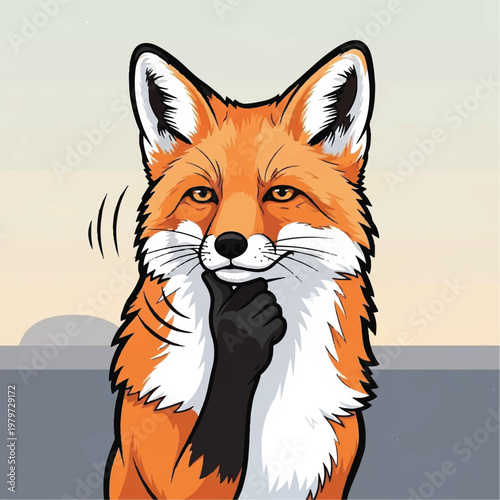 Cartoon Fox with Hand on Chin.