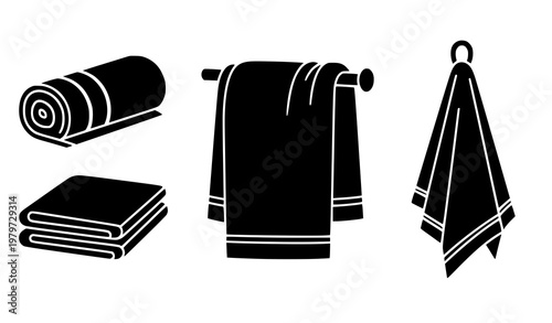 Kitchen towel icon collection vector textile roll and cloth set isolated on white background