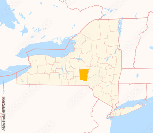 Map of the County Chenango (New York, US) showing the Federal State with the highlighted County