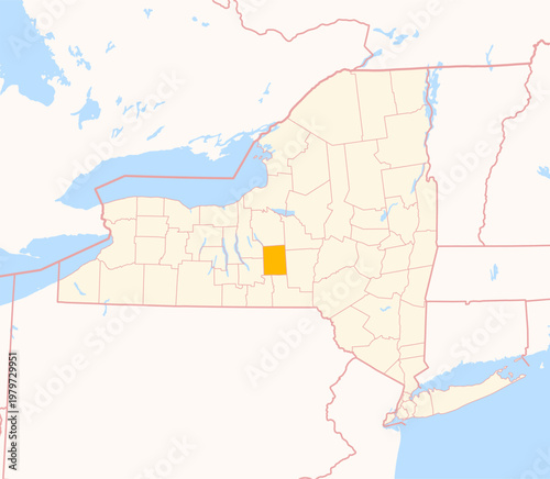 Map of the County Cortland (New York, US) showing the Federal State with the highlighted County