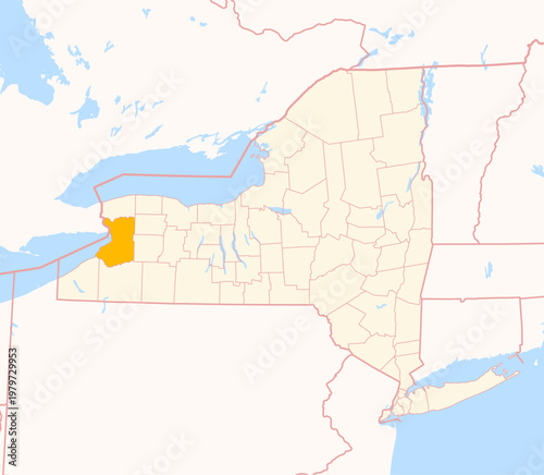 Map of the County Erie (New York, US) showing the Federal State with the highlighted County