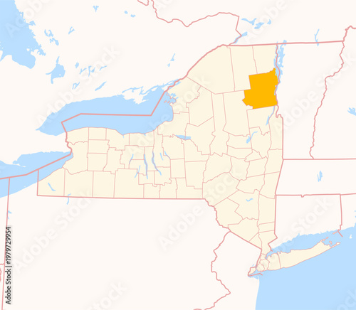 Map of the County Essex (New York, US) showing the Federal State with the highlighted County