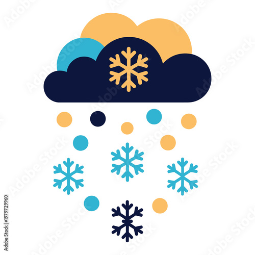 Colorful snowflakes and rain falling from a cloud with sun  weather icons icon