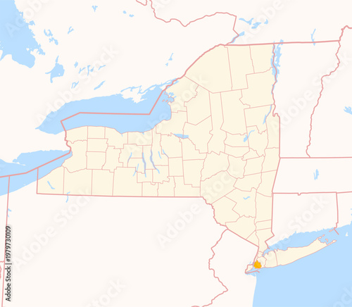 Map of the County Kings (New York, US) showing the Federal State with the highlighted County