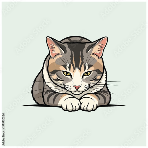 Colorful cat sitting on floor.