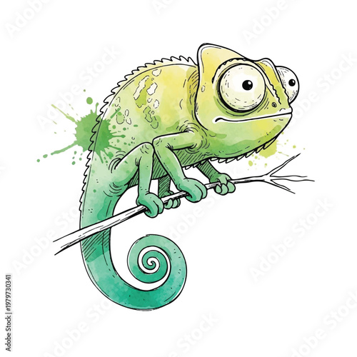 Colorful Chameleon on a Branch.