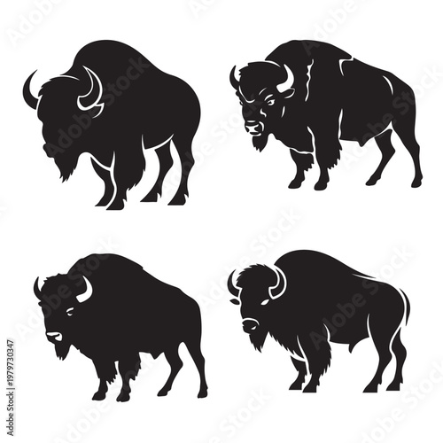 Bison Silhouette Vector Set – Minimal Line Art Wildlife Illustration