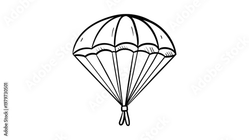 Parachute vector icon illustration, minimalist black line art of an open canopy for skydiving and extreme sports, hand-drawn outline isolated on white background, scalable graphic for web and print.