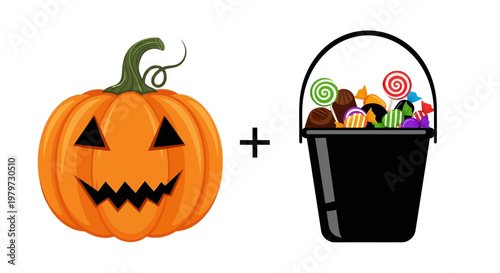 Halloween candy bucket with jack o lantern.