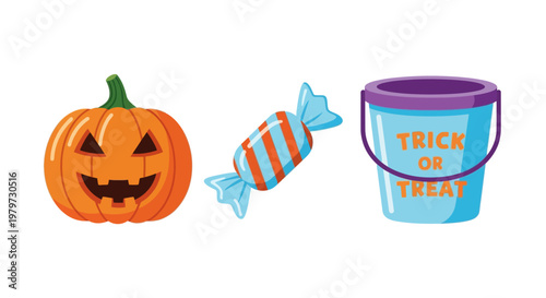 Halloween candy bucket and jack o lantern.