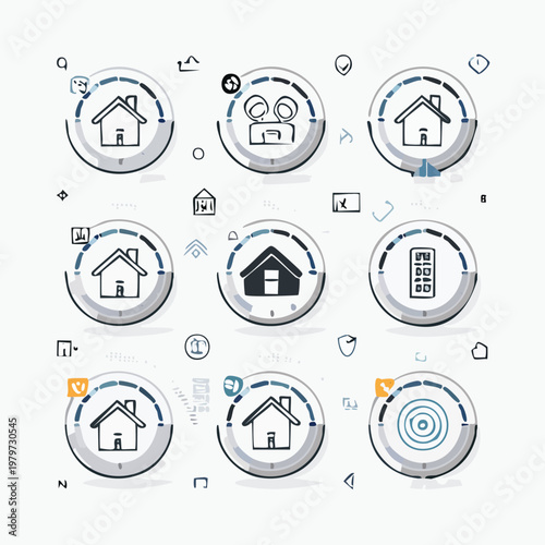 Smart Home Technology Icons Representing Security and Automation.