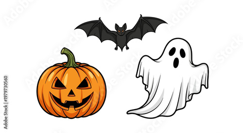Halloween pumpkin and ghost icons.