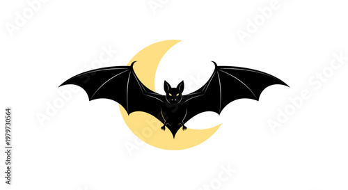 Black Bat Flying in Moonlight.