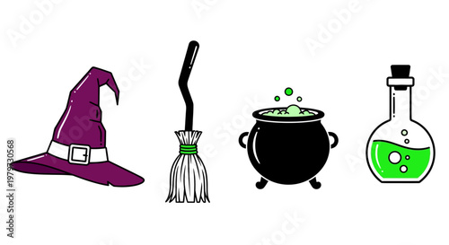 Halloween magic witchcraft symbols icons.
