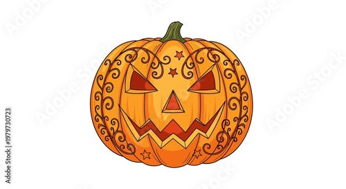 Carved Pumpkin Face with Swirls.